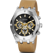 Guess Continental Multifunction Black Dial Brown Leather Strap Watch for Men - GW0262G1