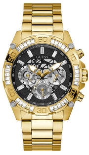 Guess Trophy Diamonds Black Dial Gold Steel Strap Watch for Men - GW0390G2