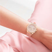 Guess Heiress Diamonds Rose Gold Dial Pink Rubber Strap Watch for Women - GW0407L3