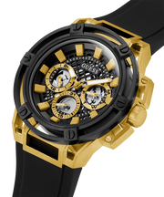 Guess Matrix Multifunction Gold Dial Black Rubber Strap Watch For Men - GW0423G2