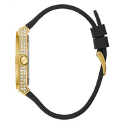 Guess Princess Crystals Gold Dial Black Silicone Strap Watch For Women - GW0439L2