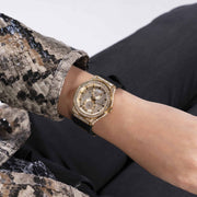 Guess Princess Crystals Gold Dial Black Silicone Strap Watch For Women - GW0439L2