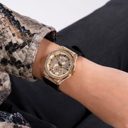 Guess Princess Crystals Gold Dial Black Silicone Strap Watch For Women - GW0439L2