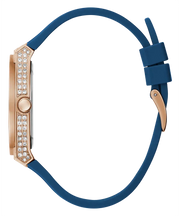 Guess Multifunction Crystals Rose Gold Dial Blue Rubber Strap Watch For Women - GW0439L4