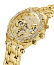 Guess Heiress Multifunction Diamonds Gold Dial Gold Steel Strap Watch for Women - GW0440L2