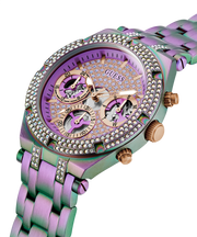 Guess Heiress Multifunction Diamonds Purple Dial Purple Steel Strap Watch for Women - GW0440L3
