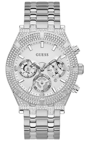 Guess Multi Function Diamonds Silver Dial Silver Steel Strap Watch For Men - GW0455G1