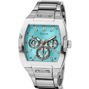 Guess Phoenix Multi Function Aqua Blue Dial Silver Steel Strap Watch for Men - GW0456G4