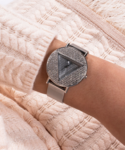 Guess Iconic Diamonds Rose Gold Dial Rose Gold Mesh Bracelet Watch For Women - GW0477L3
