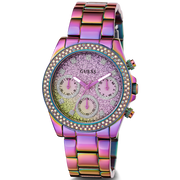 Guess Confetti Chronograph Crystals Multicolor Dial Purple Steel Strap Watch For Women - GW0483L5