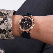 Guess Solstice Diamonds Black Mother of Pearl Dial Black Rubber Strap Watch for Women - GW0113L2