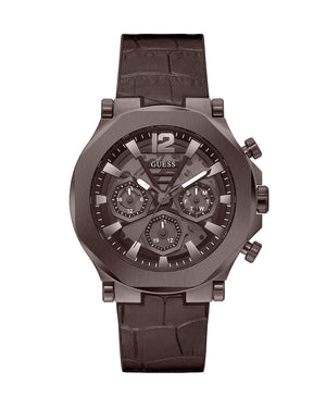 Guess Edge Chronograph Brown Dial Brown Leather Strap Watch For Men - GW0492G2