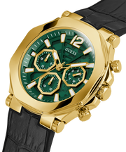 Guess Edge Chronograph Green Dial Black Leather Strap Watch For Men - GW0492G3