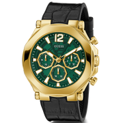 Guess Edge Chronograph Green Dial Black Leather Strap Watch For Men - GW0492G3