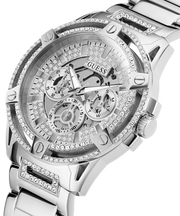 Guess King Quartz Silver Dial Silver Steel Strap Watch For Men - GW0497G1