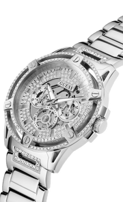Guess King Quartz Silver Dial Silver Steel Strap Watch For Men - GW0497G1