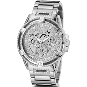 Guess King Quartz Silver Dial Silver Steel Strap Watch For Men - GW0497G1