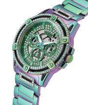 Guess King Iridescent Multifunction Multicolor Dial Purple Steel Strap Watch For Men - GW0497G3