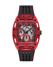 Guess Phoenix Multifunction Analog Red Dial Black Silicone Strap Watch For Men - GW0499G4
