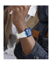 Guess Phoenix Multifunction Blue Dial White Rubber Strap Watch for Men - GW0499G6