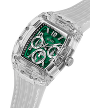 Guess Phoenix Quartz Green Dial Transparent Silicone Strap Watch For Men - GW0499G8