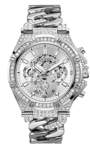 Guess King Quartz Silver Dial Silver Steel Strap Watch For Men - GW0497G1
