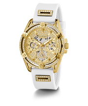 Guess Queen Quartz Gold Dial White Silicone Strap Watch For Women - GW0536L2