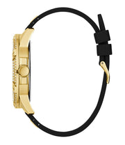 Guess King Quartz Crystals Gold Dial Black Silicone Strap Watch For Men - GW0537G2