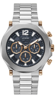 Guess Edge Chronograph Black Dial Silver Steel Strap Watch For Men - GW0539G1