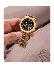 Guess Edge Chronograph Black Dial Gold Steel Strap Watch For Men - GW0539G2