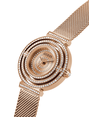 Guess Dream Crystals Rose Gold Dial Rose Gold Mesh Bracelet Watch For Women - GW0550L3