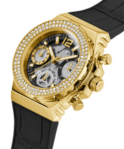 Guess Fusion Chronograph Black Dial Black Leather Strap Watch For Women - GW0553L4