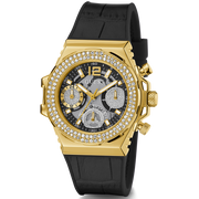 Guess Fusion Chronograph Black Dial Black Leather Strap Watch For Women - GW0553L4