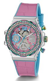 Guess Fusion Chronograph Pink Dial Pink Leather Strap Watch for Women - GW0553L5