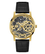 Guess Gadget Gold Dial Black Leather Strap Watch for Men - GW0570G1