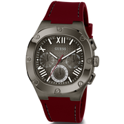 Guess Headline Multifunction Grey Dial Burgundy Silicone Strap Watch For Men - GW0571G4