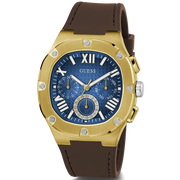 Guess Headline Chronograph Blue Dial Brown Silicone Strap Watch For Men - GW0571G5