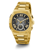 Guess Headliner Multifunction Black Dial Gold Steel Strap Watch For Men - GW0572G2