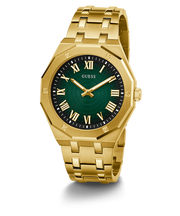 Guess Asset Quartz Green Dial Gold Steel Strap Watch For Men - GW0575G2