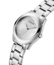 Guess Cubed Analog Silver Dial Silver Steel Strap Watch For Women - GW0606L1