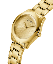Guess Cubed Analog Gold Dial Gold Steel Strap Watch For Women - GW0606L2