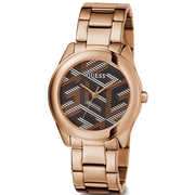 Guess Cubed Analog Black Dial Rose Gold Steel Strap Watch For Women - GW0607L3