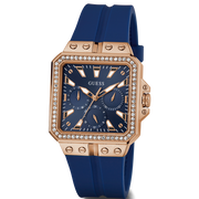 Guess Libra Crystals Blue Dial Blue Silicone Strap Watch For Women - GW0618L2
