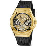 Guess Asteria Multifunction Gold Dial Black Rubber Strap Watch For Women - GW0620L2