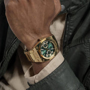 Guess Trend Analog Green Dial Gold Steel Strap Watch For Men - GW0624G2