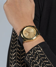 Guess Cubed Analog Gold Dial Black Silicone Strap Watch For Women - GW0665L1