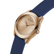 Guess Cubed Analog Rose Gold Dial Blue Leather Strap Watch For Women - GW0665L2