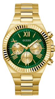 Guess Equity Analog Green Dial Gold Steel Strap Watch For Men - GW0703G2
