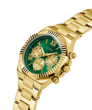 Guess Equity Analog Green Dial Gold Steel Strap Watch For Men - GW0703G2