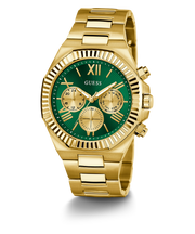 Guess Equity Analog Green Dial Gold Steel Strap Watch For Men - GW0703G2